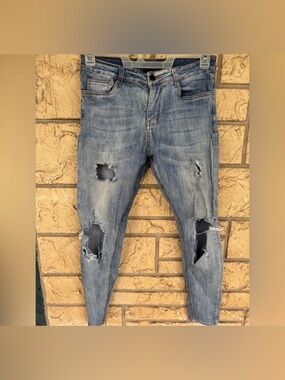 Skinny Fit Denim collection Distressed Jeans with Knee Rips Size 30